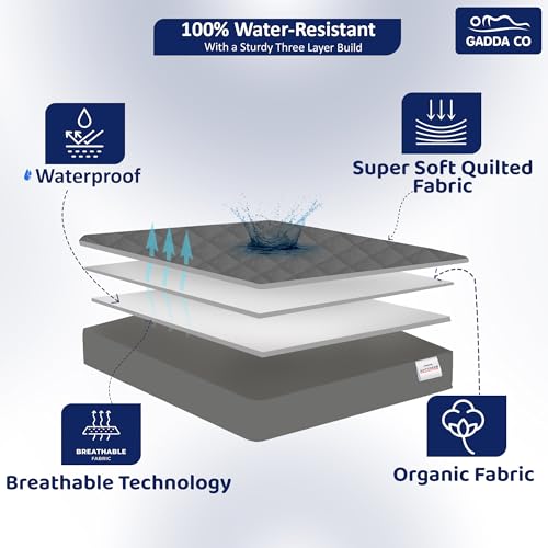 GADDA CO Waterproof Cotton Quilted Mattress Protector Queen Size (72x60 Inch | 6x5 Ft) | 100% Breathable Hypoallergenic Noiseless Ultra Soft Elastic Fitted Bed Protector | Washable Bed Cover - Grey - Image 2