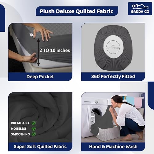 GADDA CO Waterproof Cotton Quilted Mattress Protector Queen Size (72x60 Inch | 6x5 Ft) | 100% Breathable Hypoallergenic Noiseless Ultra Soft Elastic Fitted Bed Protector | Washable Bed Cover - Grey - Image 4