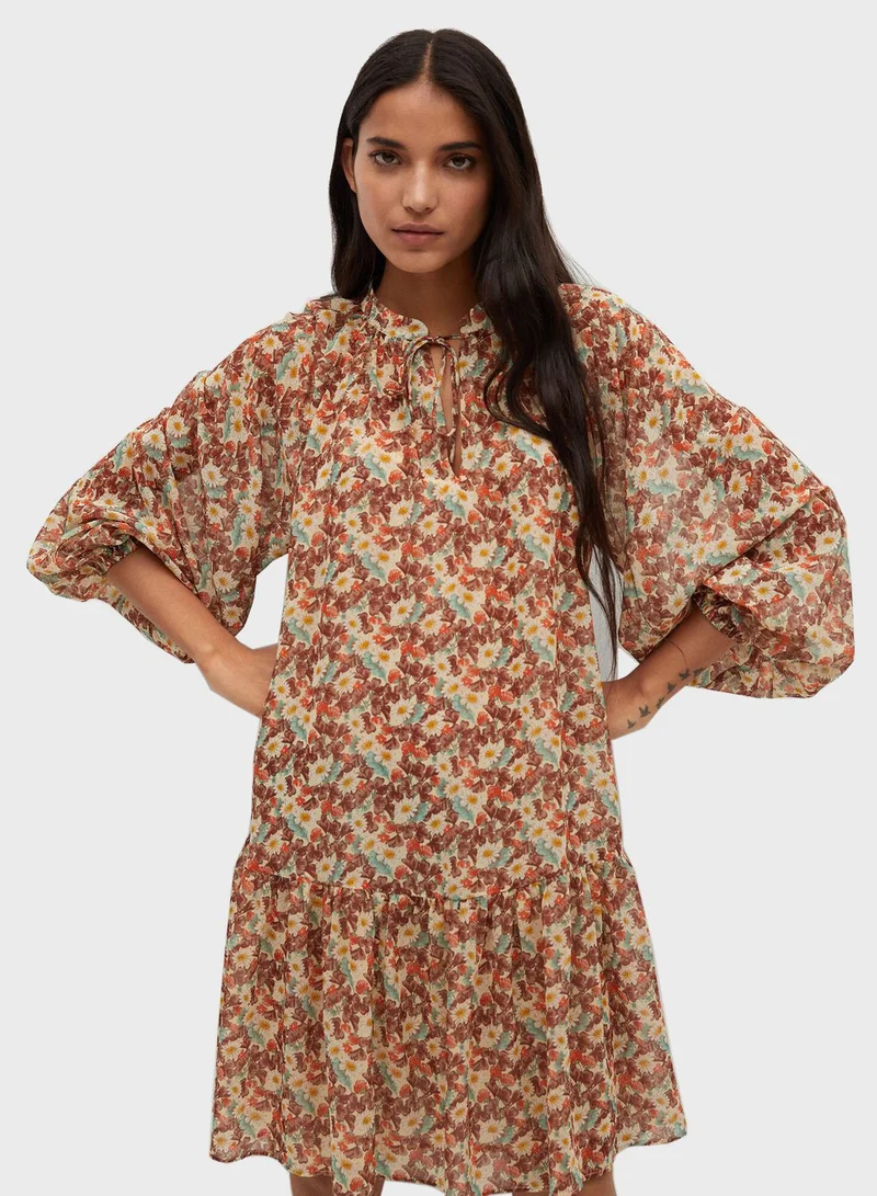 MANGO Printed Balloon Sleeve Dress