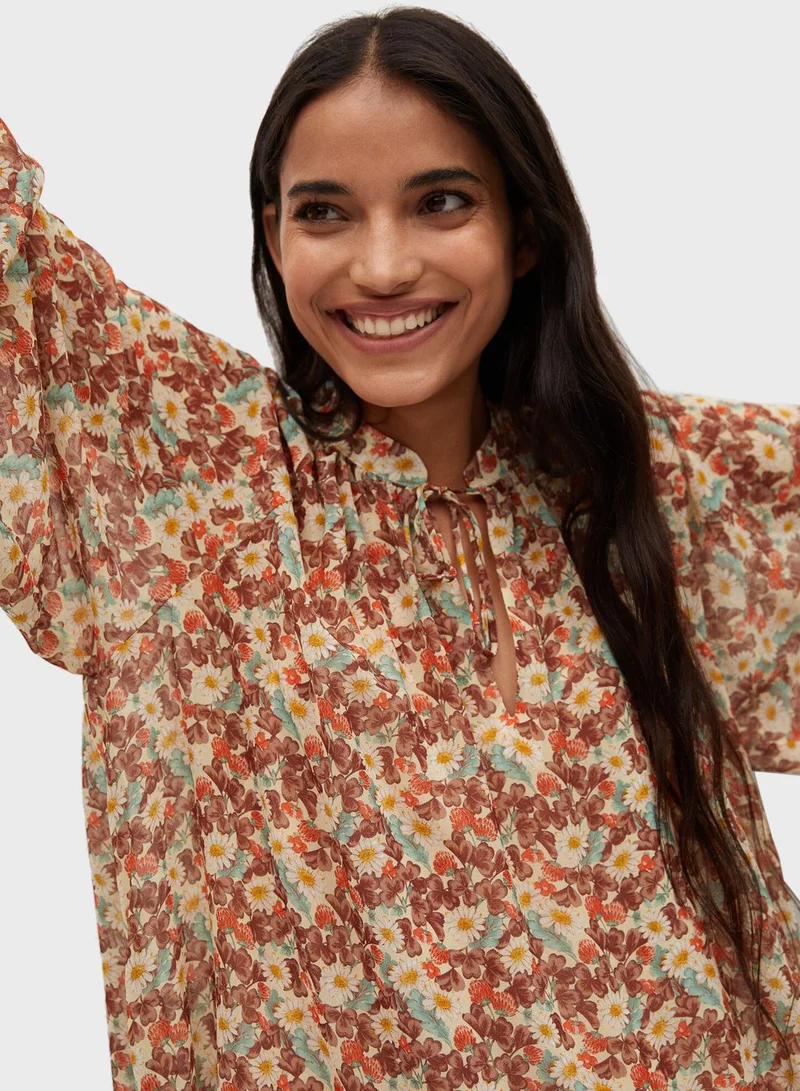 MANGO Printed Balloon Sleeve Dress