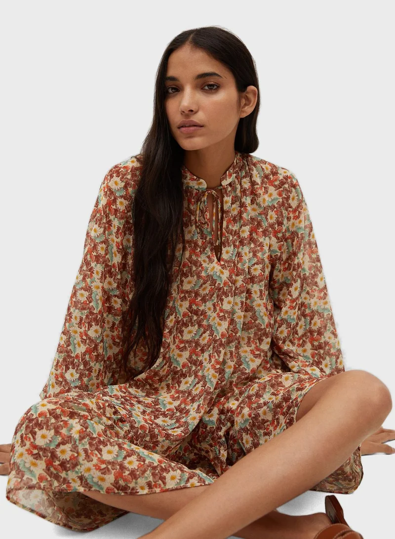 MANGO Printed Balloon Sleeve Dress