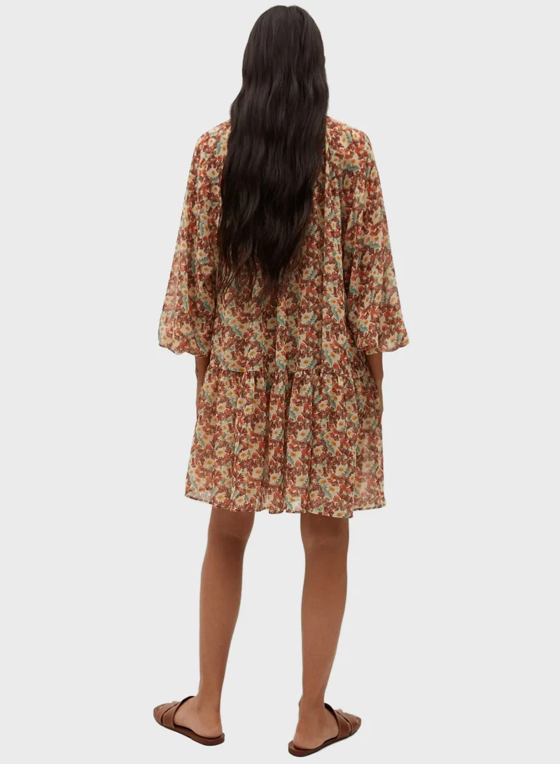 MANGO Printed Balloon Sleeve Dress