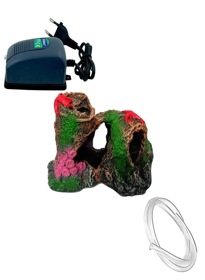 Smiling Pets Resin Baby Twin Drums Betta Log Aquarium Decorations Ornament Fish House Cave Wood House Decor for Small and Medium Fish Tank (Twin Drum+AIR Pump+Pipe) - Image 1