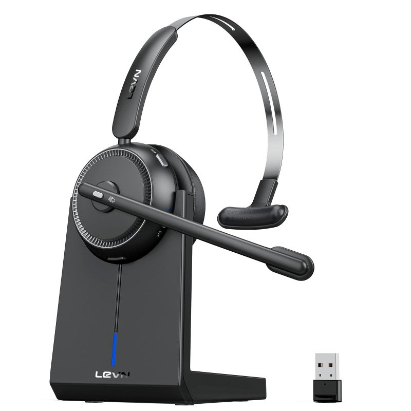 LEVN Wireless Headset 5.2, Wireless Headset with Mic for Work with(Noise Cancelling),Bluetooth Headphones for Work from Home/Office/PC/Computer/Center(Pink) - Image 1