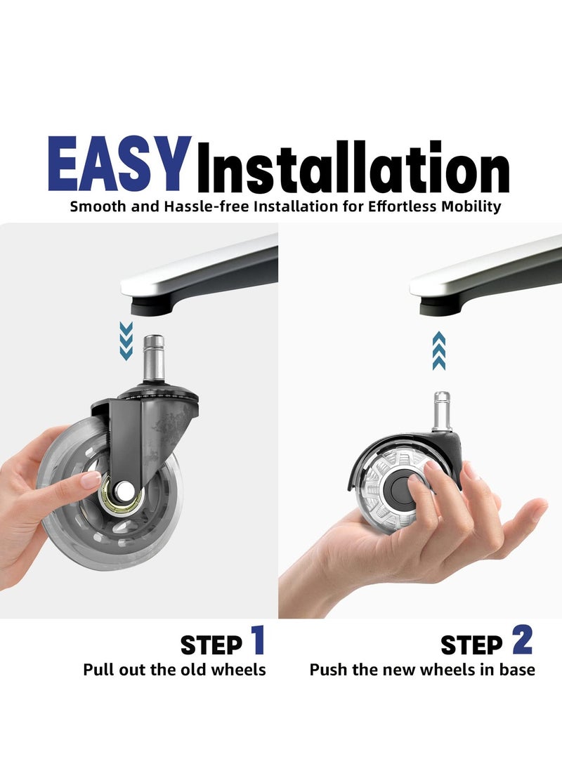 Suntown Office Chair Caster Wheels, Set of 5, 2 in Double casters, Twin Ball Bearing Replacement Computer Desk Chair Wheel, Heavy Duty Rubber Caster Smooth Quiet Rolling Safe Protection for All Floors - Image 4