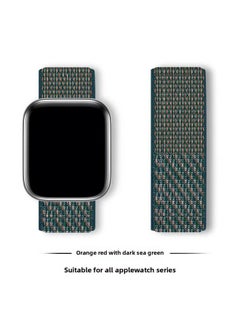 Suitable For Iwatch1-s9 Strap Light Mint/Ocean Blue Nylon Loop Velcro Wristband For Apple Watch Strap-Color:61# Orange Red With Sea Green-Specifications:42/44/45/49mm
