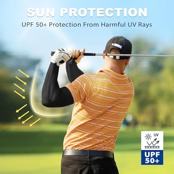 AZARIA Hand Gloves for Sun Protection Arm Sleeves for Men & Women, UPF 50 Arm Cover for Biking, Cricket, Cycling, Golf & Outdoor Sports, Arm Protection Sleeves for Women (Black & Beige Color- 2 Pair) - Image 3