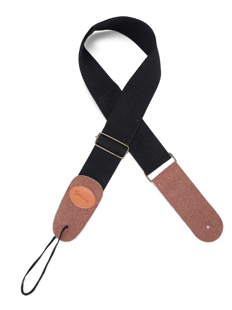 Juarez Adjustable Guitar Strap For Electric/Acoustic Guitar/Bass - Soft Strap with PU Leather Ends Black - Image 2