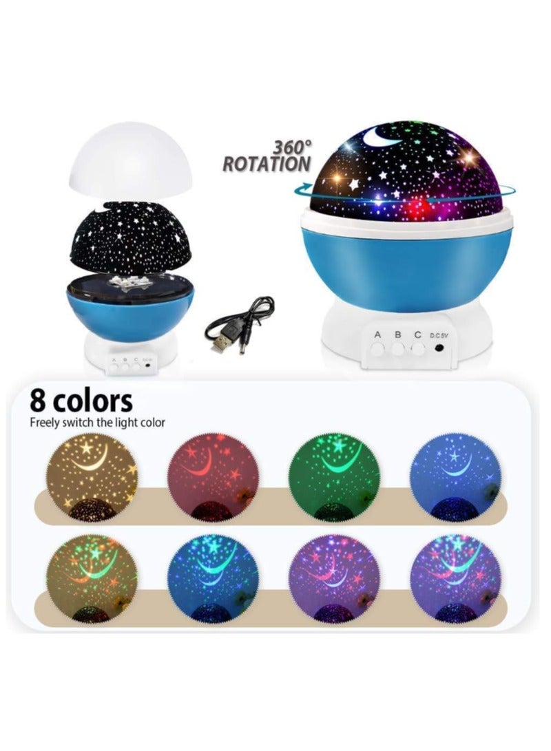 (متعددة الاوان والاشكال) لمبه سهراية و ديسكو، جهاز عرض دوار ومصباح بإضاءة ليلية وبتشتغل سهاري رومانسية بتصميم السماء والقمر والنجوم، أباجورة رومانسية بإضاءة نجوم  لغرفة نوم الأطفال، هدية مثالية للأعياد وحفلات عيد الميلاد، مصباح بشكل قمر ونجوم، جهاز عرض ضوئي ديسكو دوار، لمبة إضاءة نجوم، ضوء ليلي للأطفال على شكل نجوم، جهاز عرض نجوم دوران 360 درجة - LED 12 لون متغير مع كيبل USB، هدايا رومانسية للرجال والنساء والأطفال، أزرق، ابجورة ديسكو، لمبه دسكو، دسكو أباجورة، أباجوره  (متعددة الاوان والاشكال) - Image 1