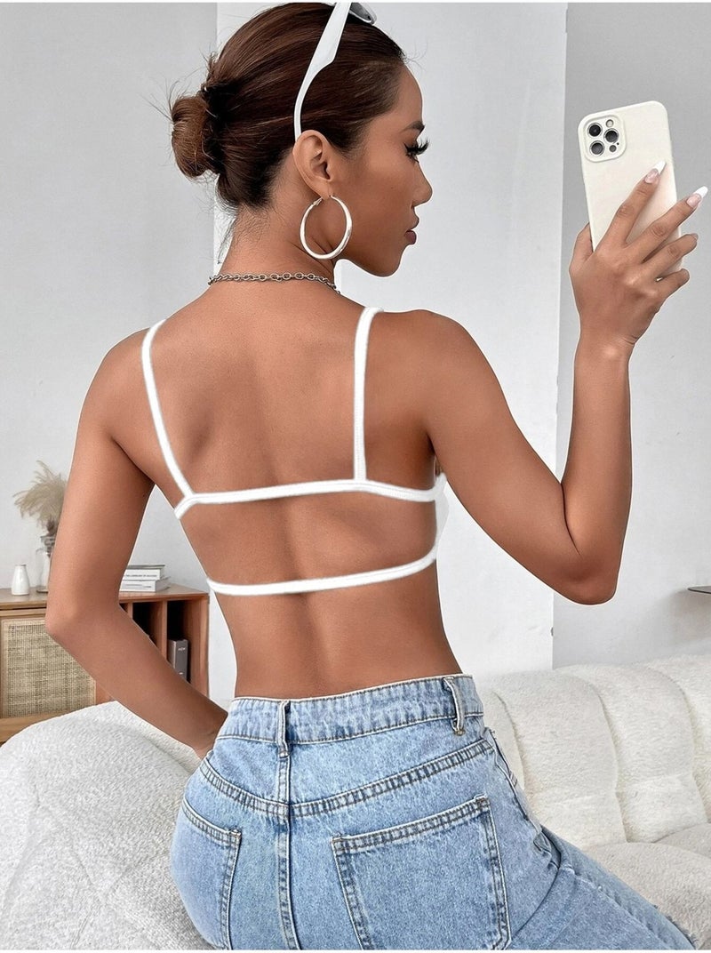 Liona Women's White Color Backless String Bra Style Super Crop Mini Bustier - Image 3