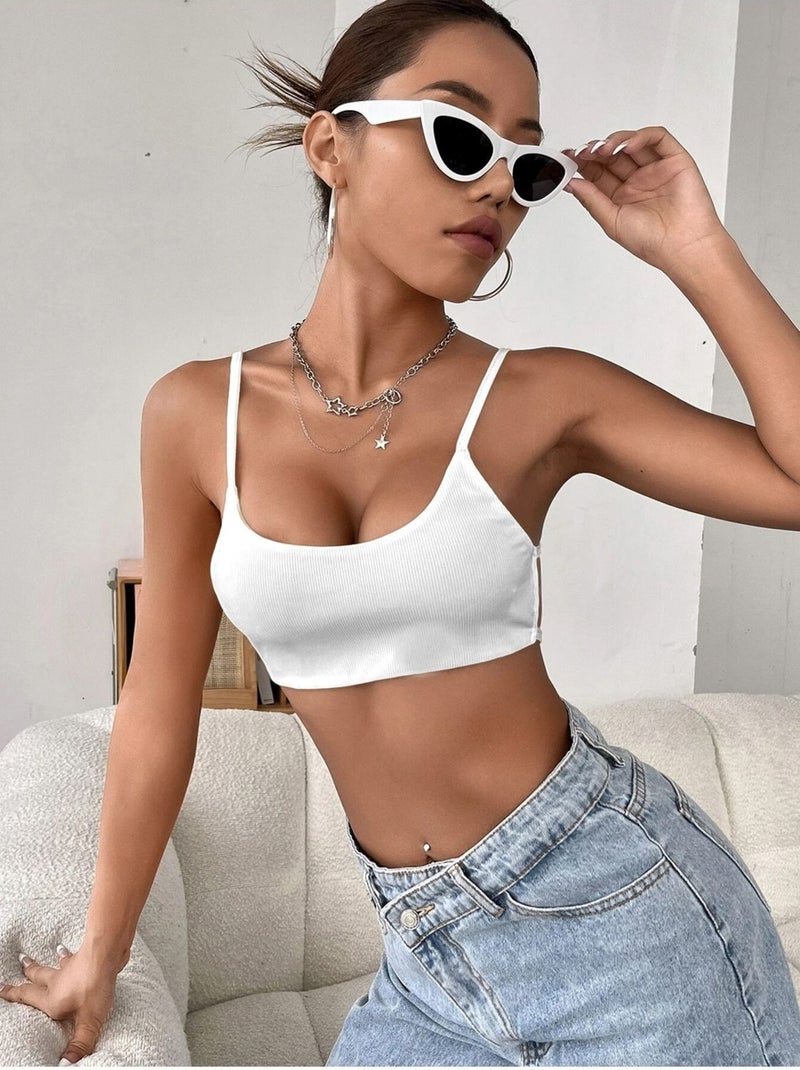 Liona Women's White Color Backless String Bra Style Super Crop Mini Bustier - Image 2