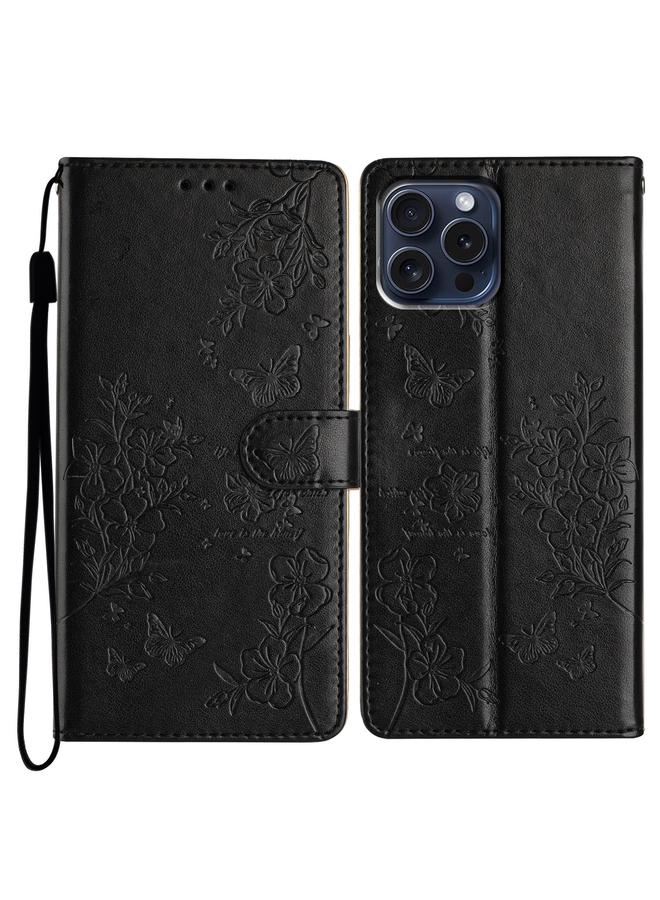 S-TOP Case For iPhone 16 Pro Max Butterflies and Flowers Leather Phone Case - Image 1
