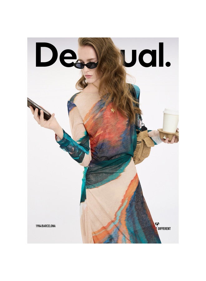 DESIGUAL spring-summer 2025 New Abstract Print Asymmetrical Hem Design Dress - Image 5