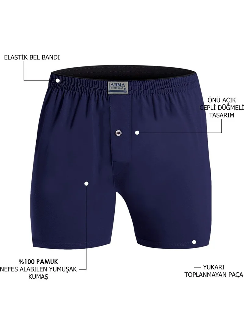 Arma Yıldız Navy Blue Men's Buttoned Boxer Towel Waist 100% Cotton Combed Cotton