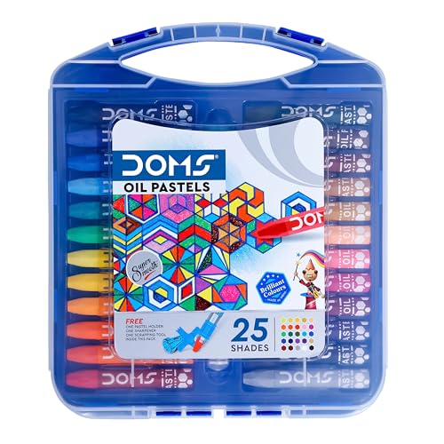 Doms 25 Shades Oil Pastels | Comes In Hard Plastic Case | Smooth Color Intermixing With Bright & Intense Colors | Free Pastel Holder, Sharpner & Scratching Tool Inside | Pack of 1 - Image 1