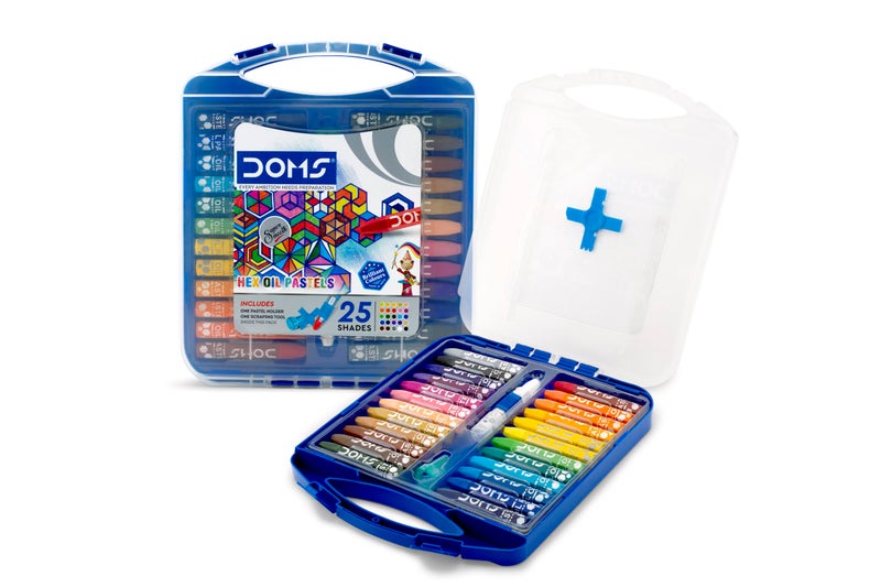 Doms 25 Shades Oil Pastels | Comes In Hard Plastic Case | Smooth Color Intermixing With Bright & Intense Colors | Free Pastel Holder, Sharpner & Scratching Tool Inside | Pack of 1 - Image 3