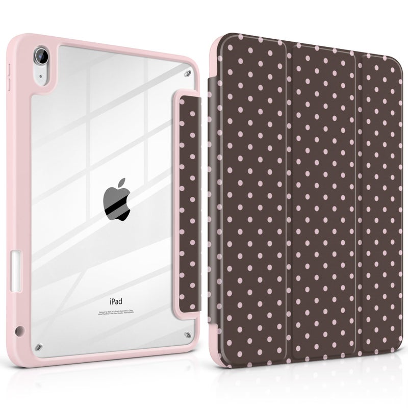TWOLSKOO for iPad 11th & 10th Gen Case with Pencil Holder, Trifold Stand, Auto Sleep/Wake, Clear Acrylic Back with TPU Bumper, for iPad 11-inch (2025, A16 Chip) & 10.9-inch (2022), Chocolate Polka Dot - Image 1