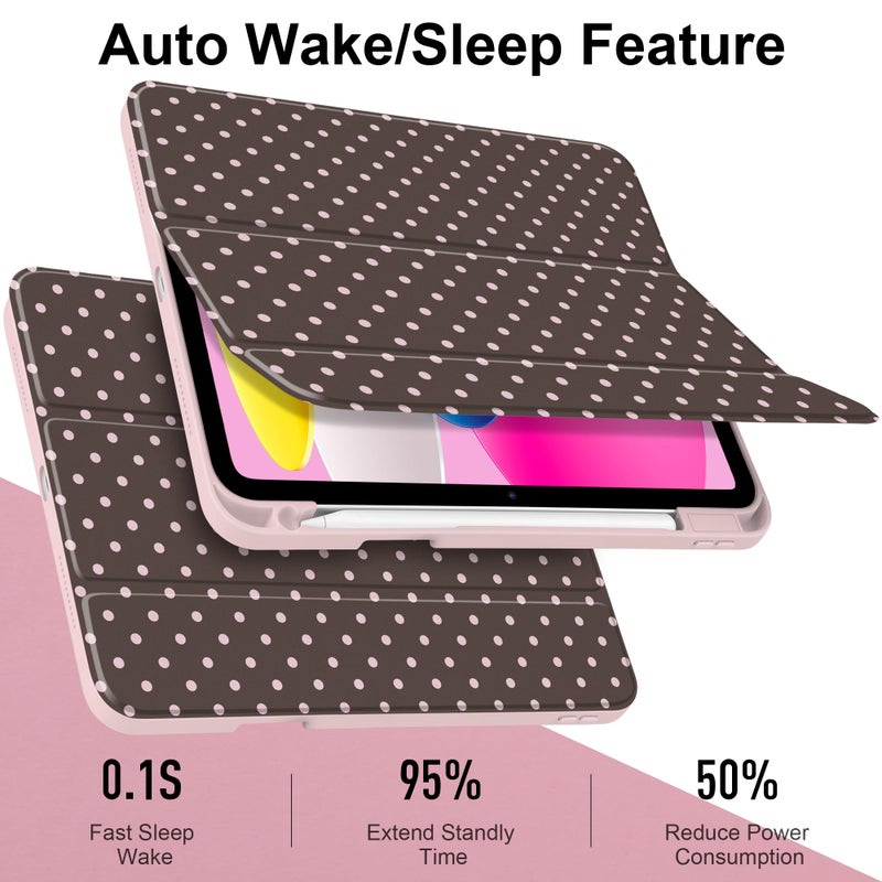 TWOLSKOO for iPad 11th & 10th Gen Case with Pencil Holder, Trifold Stand, Auto Sleep/Wake, Clear Acrylic Back with TPU Bumper, for iPad 11-inch (2025, A16 Chip) & 10.9-inch (2022), Chocolate Polka Dot - Image 3