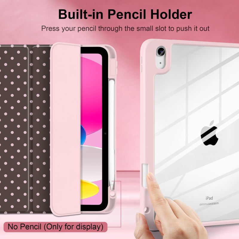 TWOLSKOO for iPad 11th & 10th Gen Case with Pencil Holder, Trifold Stand, Auto Sleep/Wake, Clear Acrylic Back with TPU Bumper, for iPad 11-inch (2025, A16 Chip) & 10.9-inch (2022), Chocolate Polka Dot - Image 5