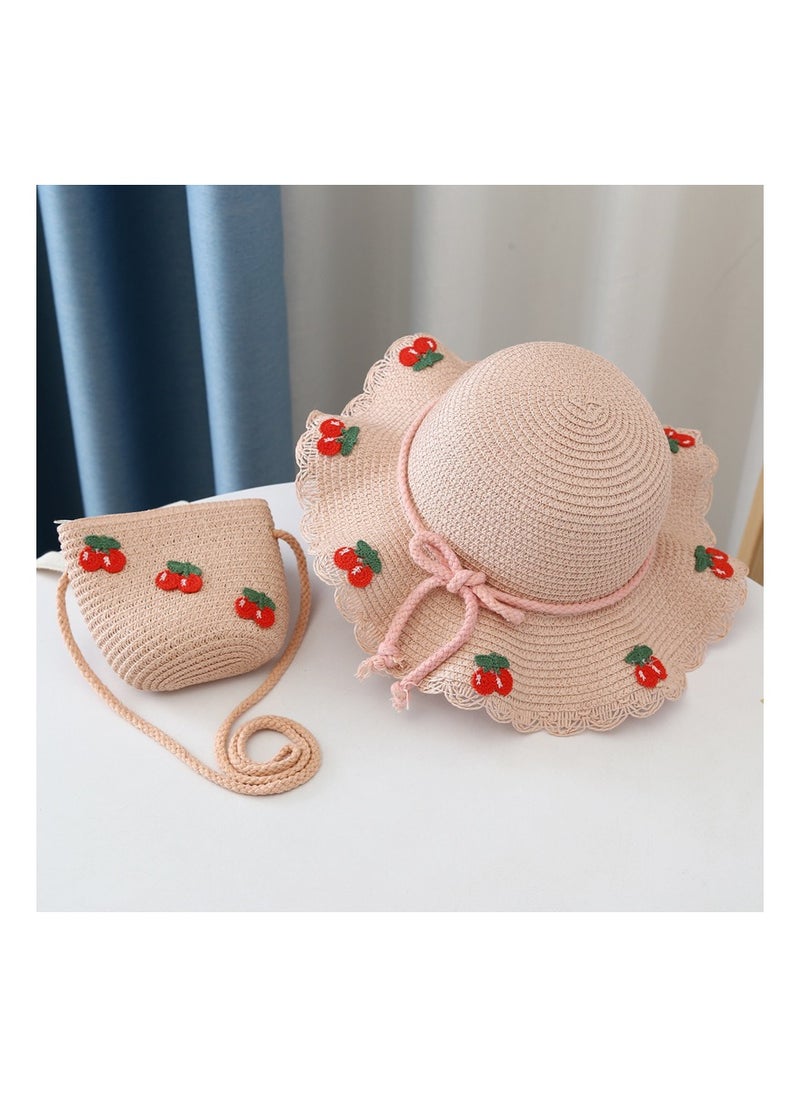 KUYING Summer Children's Straw Hat Bag Set With Large Brim Sun Hat and Cool Hat 