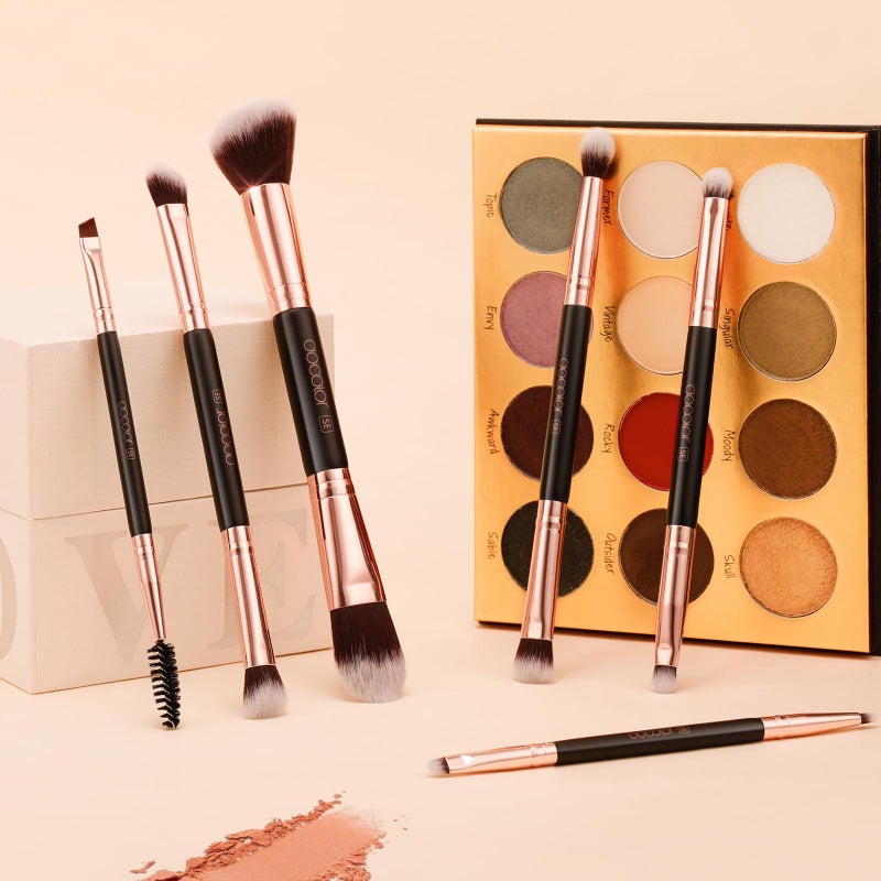Docolor Double Sided Makeup Brushes, 6Pcs Double Ended Eyeshadow Brush Set Professional Eye Makeup Brushes Set Foundation Eyeshadow Blending Eyebrow Travel Make Up Brushes Kits - Image 2