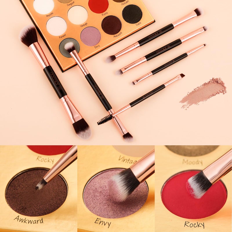 Docolor Double Sided Makeup Brushes, 6Pcs Double Ended Eyeshadow Brush Set Professional Eye Makeup Brushes Set Foundation Eyeshadow Blending Eyebrow Travel Make Up Brushes Kits - Image 4
