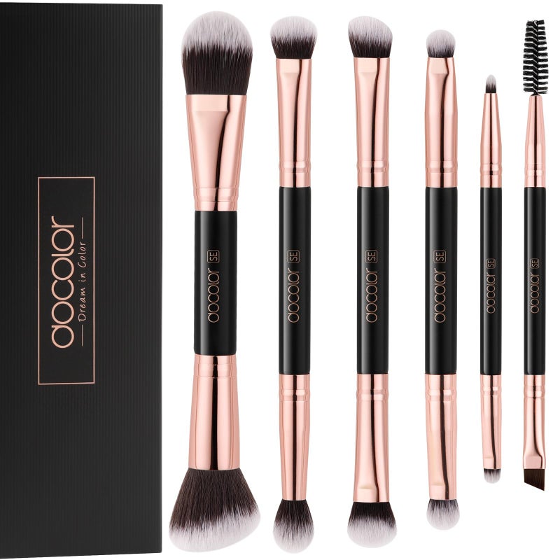 Docolor Double Sided Makeup Brushes, 6Pcs Double Ended Eyeshadow Brush Set Professional Eye Makeup Brushes Set Foundation Eyeshadow Blending Eyebrow Travel Make Up Brushes Kits - Image 1