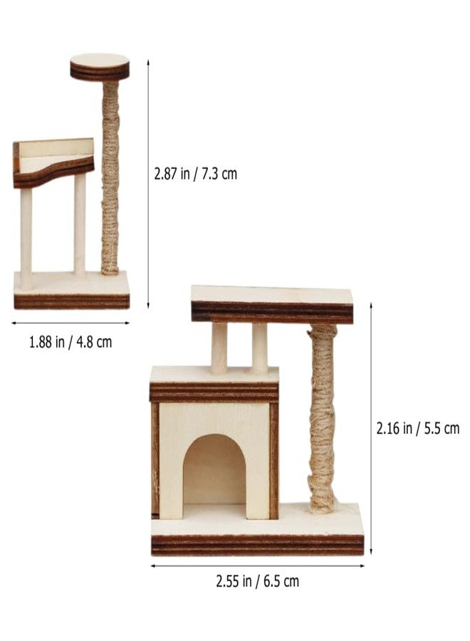 ifundom 2PCS Miniature Wooden Cat Trees Model 1 12 Scale, Dollhouse Furniture Accessories, Realistic Wood Cat Climbing Frame for Doll House Decor Pet Scenes - Image 2