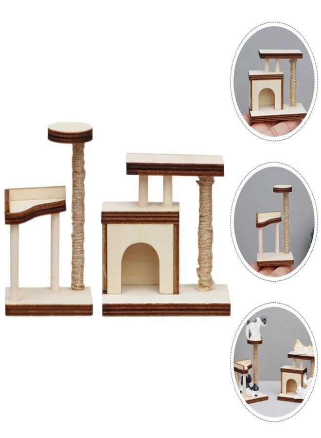 ifundom 2PCS Miniature Wooden Cat Trees Model 1 12 Scale, Dollhouse Furniture Accessories, Realistic Wood Cat Climbing Frame for Doll House Decor Pet Scenes - Image 5
