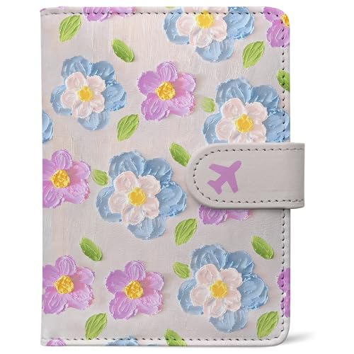 LumeTrav Passport Holder, Travel Wallet Cover with Pen Loop | Cute RFID Blocking Leather Case with Magnetic Closure for Travel Essentials-Flower - Image 1
