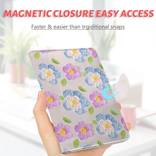 LumeTrav Passport Holder, Travel Wallet Cover with Pen Loop | Cute RFID Blocking Leather Case with Magnetic Closure for Travel Essentials-Flower - Image 5