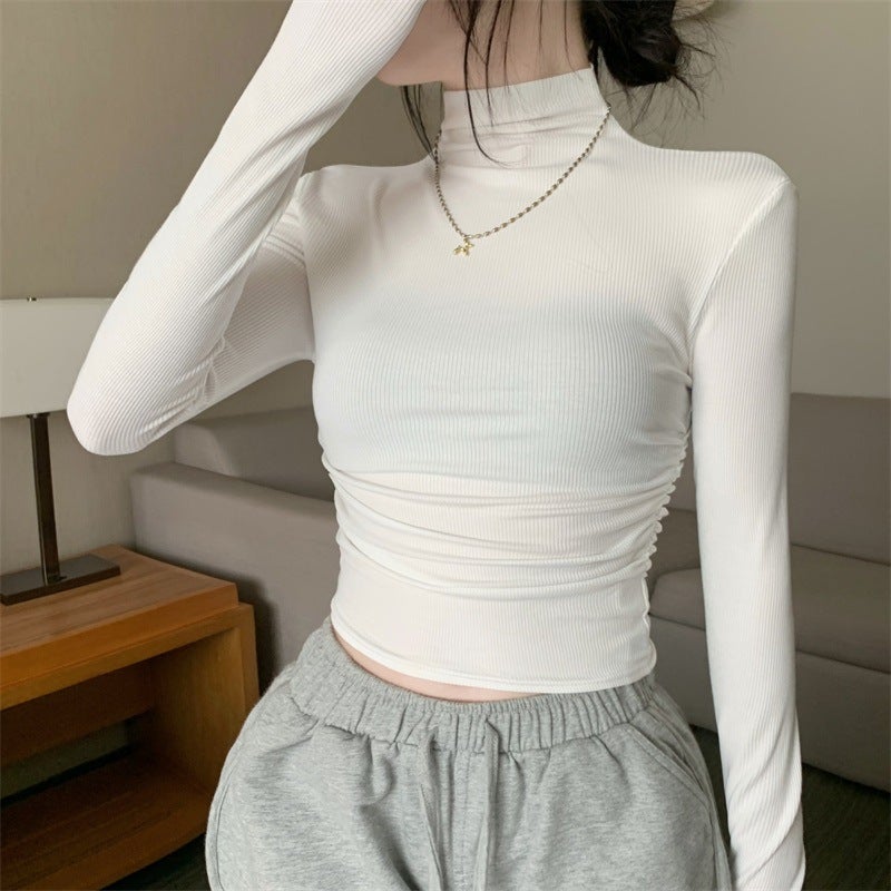 Half-High Collar T-Shirt Women'S Summer Short-Sleeved Base Shirt Black Spice Girls Tight Slim Short Top Fashionable All-Match - Image 1