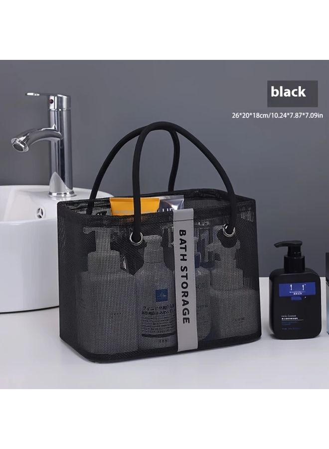 Black Foldable Mesh Shower Storage Bag Portable Bathroom Organizer Basket - Image 2