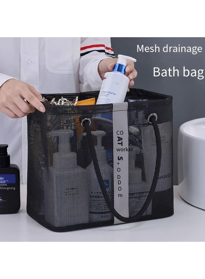 Black Foldable Mesh Shower Storage Bag Portable Bathroom Organizer Basket - Image 3