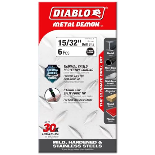 Diablo Metal Demon Drill Bit with Thermal Shield Protective Coating for Mild Hardened and Stainless Steel 59 Length 1532 Dia 3Flats Shank DMD1532JB - Image 3