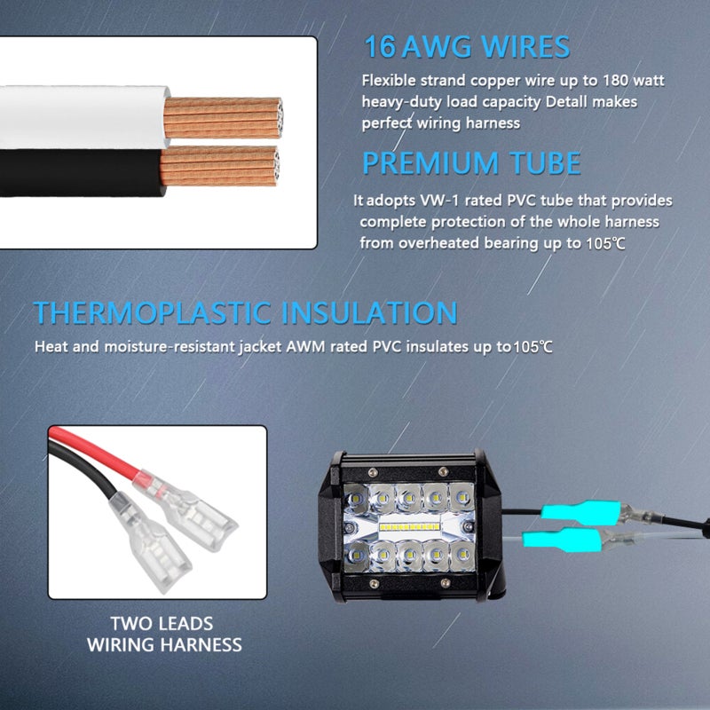 مجموعة أسلاك توصيل شريط إضاءة LED بقياس 16AWG تدعم قدرة عالية تصل إلى 300 واط - مرحل بسلكين ومصهر 30 أمبير لأضواء العمل في المركبات - Image 4