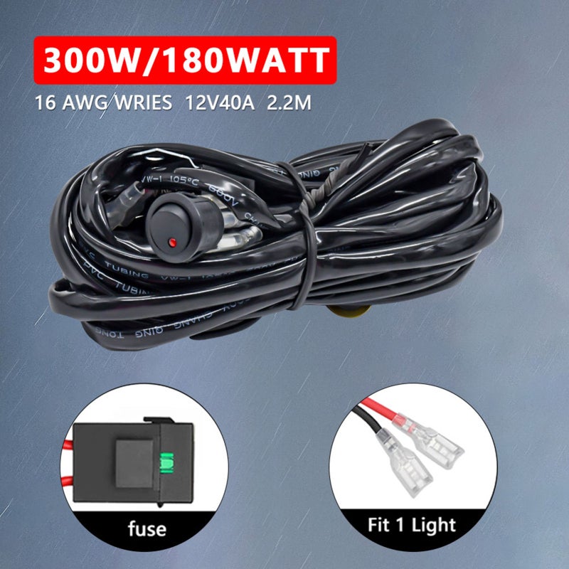 مجموعة أسلاك توصيل شريط إضاءة LED بقياس 16AWG تدعم قدرة عالية تصل إلى 300 واط - مرحل بسلكين ومصهر 30 أمبير لأضواء العمل في المركبات - Image 2