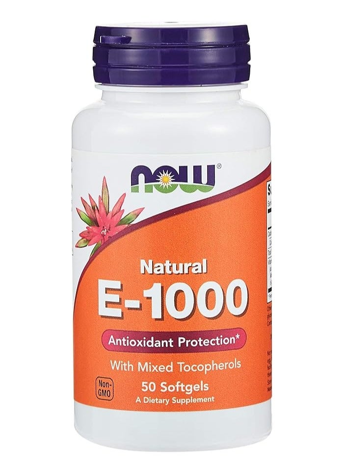 now Now Foods Vitamin E-1000 Iu, 50 Softgels - Image 1