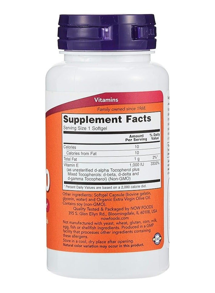 now Now Foods Vitamin E-1000 Iu, 50 Softgels - Image 3