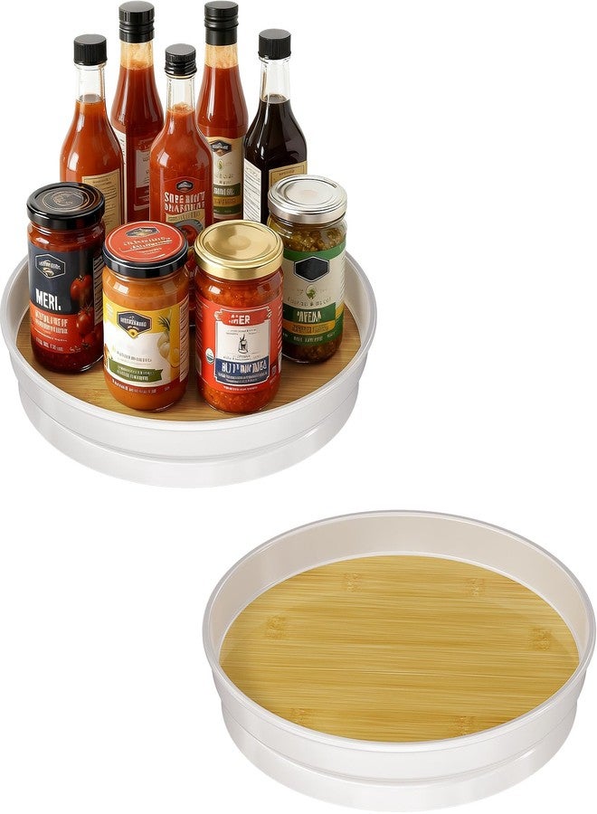 LAMU 2 Pack Lazy Susan Organizer, 10'' Lazy Susan Turntable for Cabinet, Table Top, Refrigerator, Kitchen, Pantry Fridge Organizers and Storage, Rotating Spice Organizer, Oak - Image 1