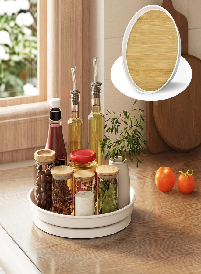 LAMU 2 Pack Lazy Susan Organizer, 10'' Lazy Susan Turntable for Cabinet, Table Top, Refrigerator, Kitchen, Pantry Fridge Organizers and Storage, Rotating Spice Organizer, Oak - Image 3