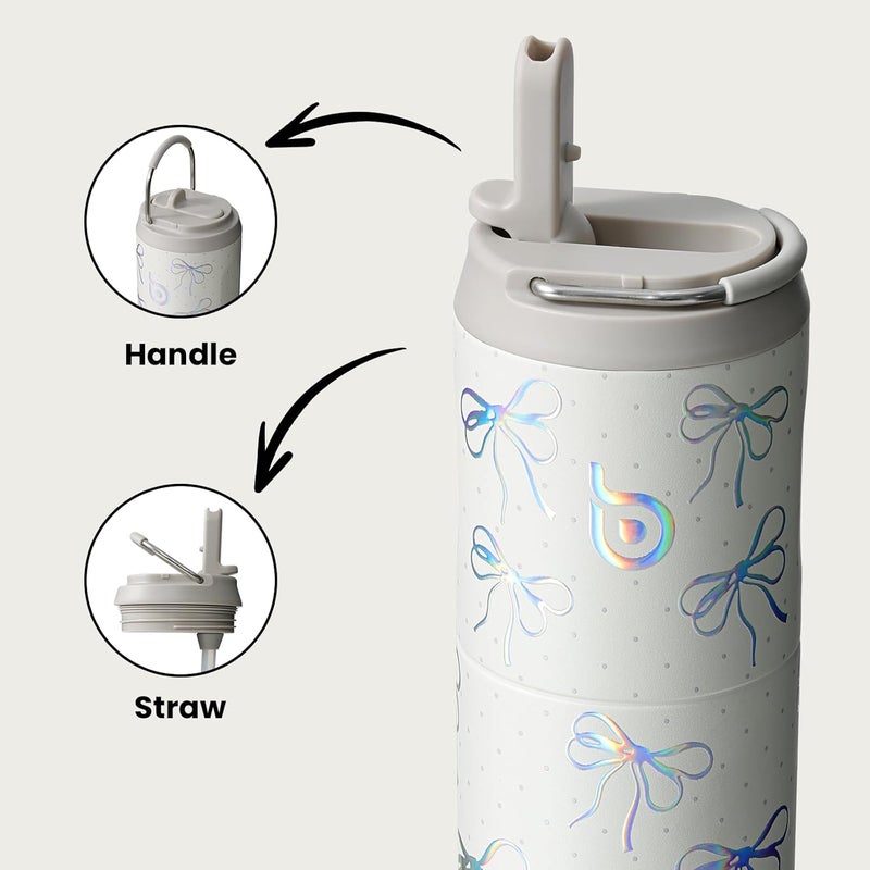 Bottle Bottle Insulated Water Bottle 24oz with Straw Lid and Handle - Bling Bow - Image 3