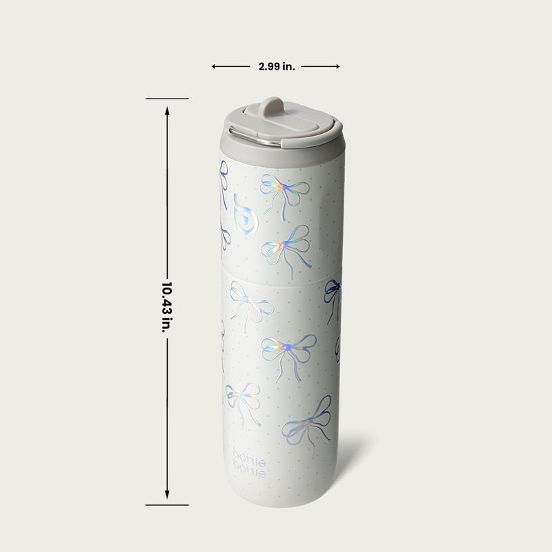Bottle Bottle Insulated Water Bottle 24oz with Straw Lid and Handle - Bling Bow - Image 5
