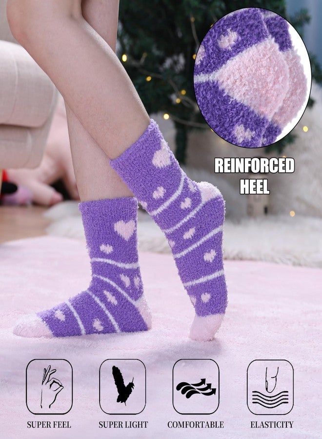 SDBING Fuzzy Socks for Women Soft Fluffy Home Sleeping Socks Cozy Warm Slipper Socks 6 or 5 Pairs, 5 Pairs Purple Heart, One size - Image 4