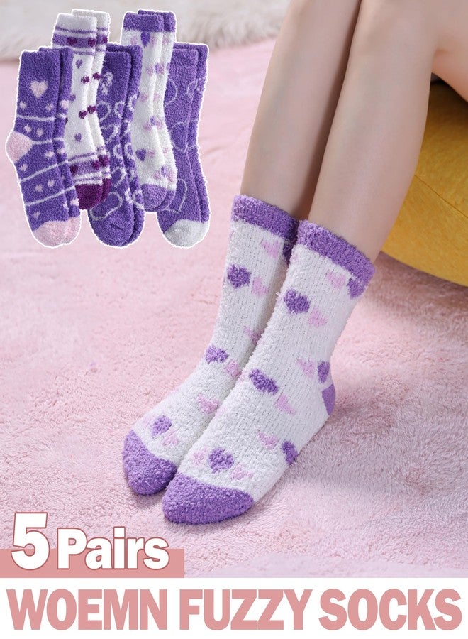SDBING Fuzzy Socks for Women Soft Fluffy Home Sleeping Socks Cozy Warm Slipper Socks 6 or 5 Pairs, 5 Pairs Purple Heart, One size - Image 5