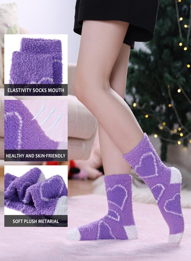 SDBING Fuzzy Socks for Women Soft Fluffy Home Sleeping Socks Cozy Warm Slipper Socks 6 or 5 Pairs, 5 Pairs Purple Heart, One size - Image 2