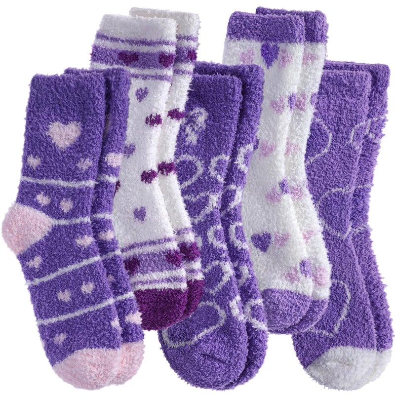 SDBING Fuzzy Socks for Women Soft Fluffy Home Sleeping Socks Cozy Warm Slipper Socks 6 or 5 Pairs, 5 Pairs Purple Heart, One size - Image 1