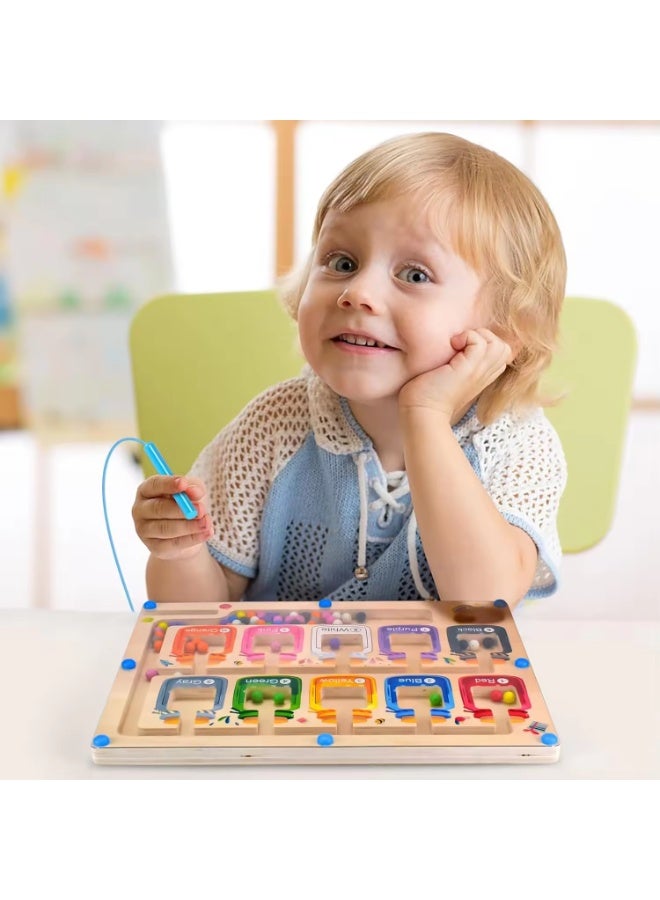 Capstro Wooden Magnetic Bead Maze Board – Kids Color Sorting & Counting Puzzle with Magnetic Pen, Drift Bottle Theme | Montessori Learning Toy for Focus & Coordination – Drift Bottle Magnetic Maze - Image 3