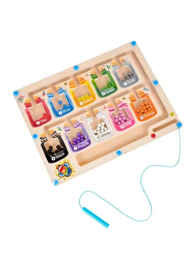 Capstro Wooden Magnetic Bead Maze Board – Kids Color Sorting & Counting Puzzle with Magnetic Pen, Drift Bottle Theme | Montessori Learning Toy for Focus & Coordination – Drift Bottle Magnetic Maze - Image 4