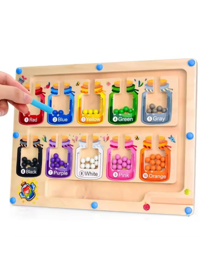 Capstro Wooden Magnetic Bead Maze Board – Kids Color Sorting & Counting Puzzle with Magnetic Pen, Drift Bottle Theme | Montessori Learning Toy for Focus & Coordination – Drift Bottle Magnetic Maze - Image 2